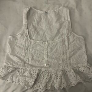 Eyelet Lace Sleeveless Top - White